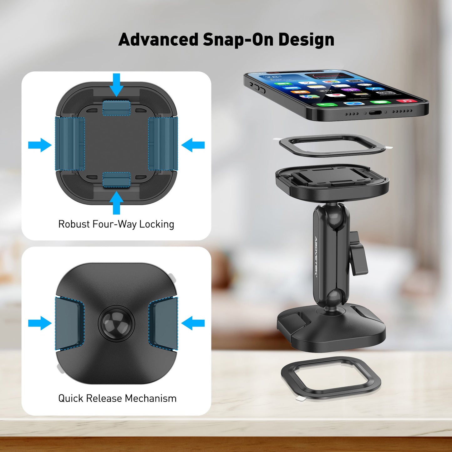 Snap-On Hands-free Shower Phone Holder