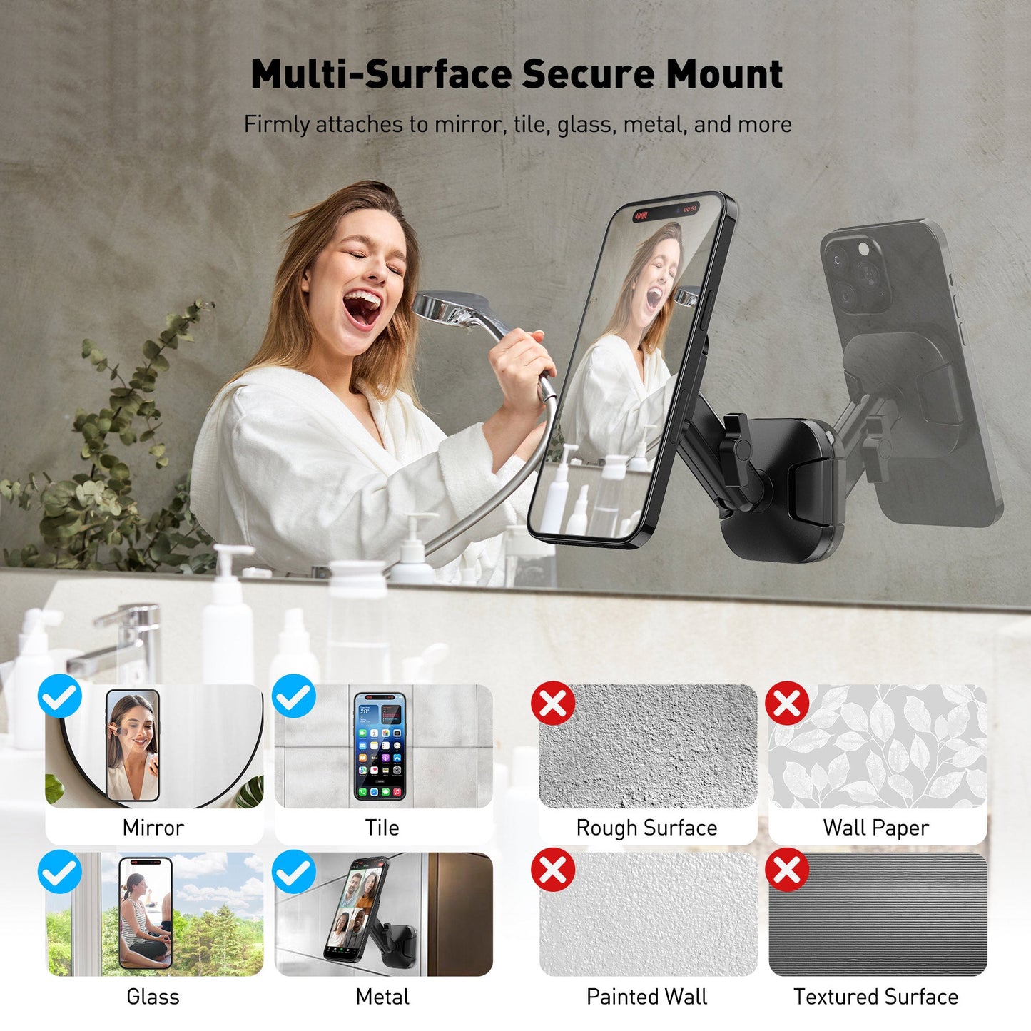 Snap-On Hands-free Shower Phone Holder