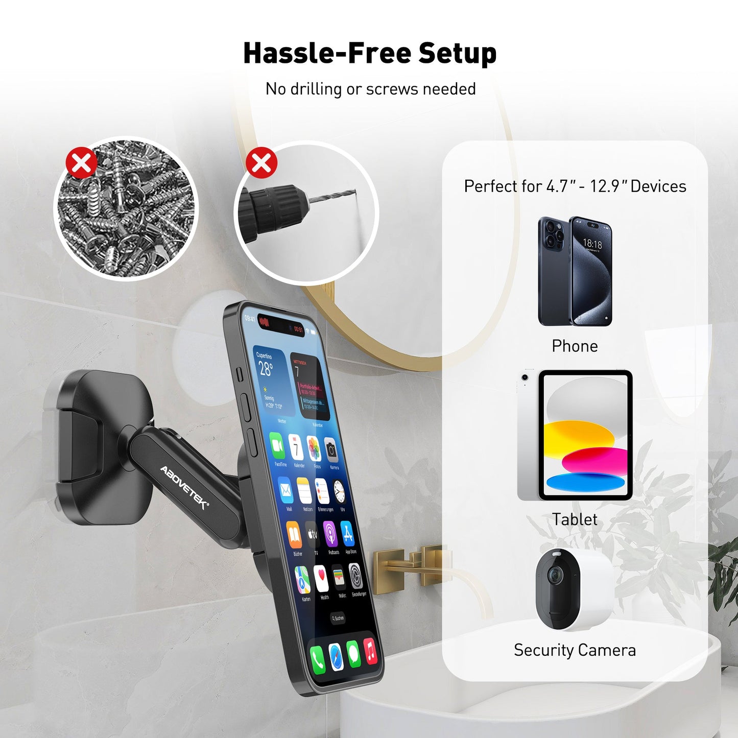 Snap-On Hands-free Shower Phone Holder