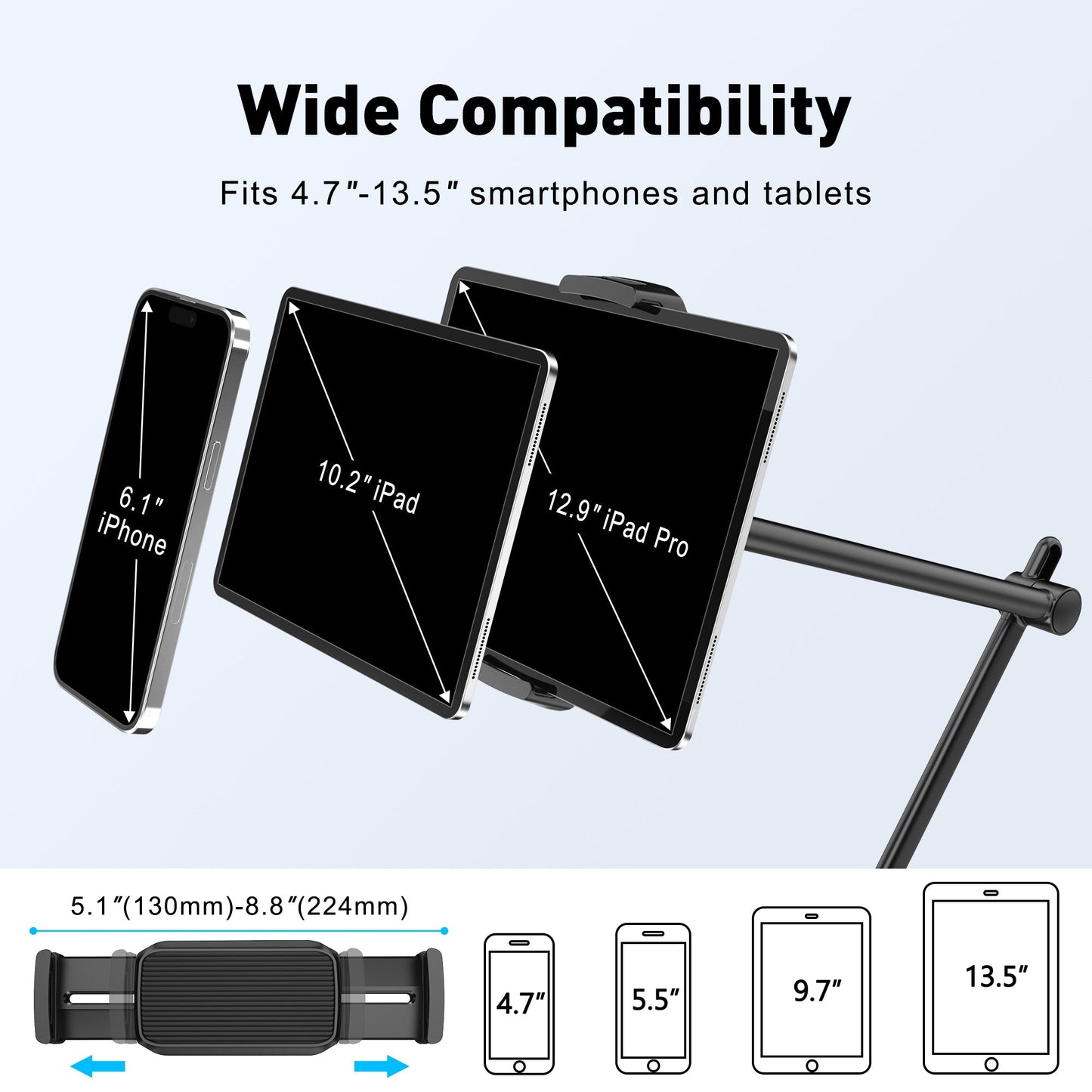 Long Arm Tablet Phone Stand Mount (TS-388B/W)